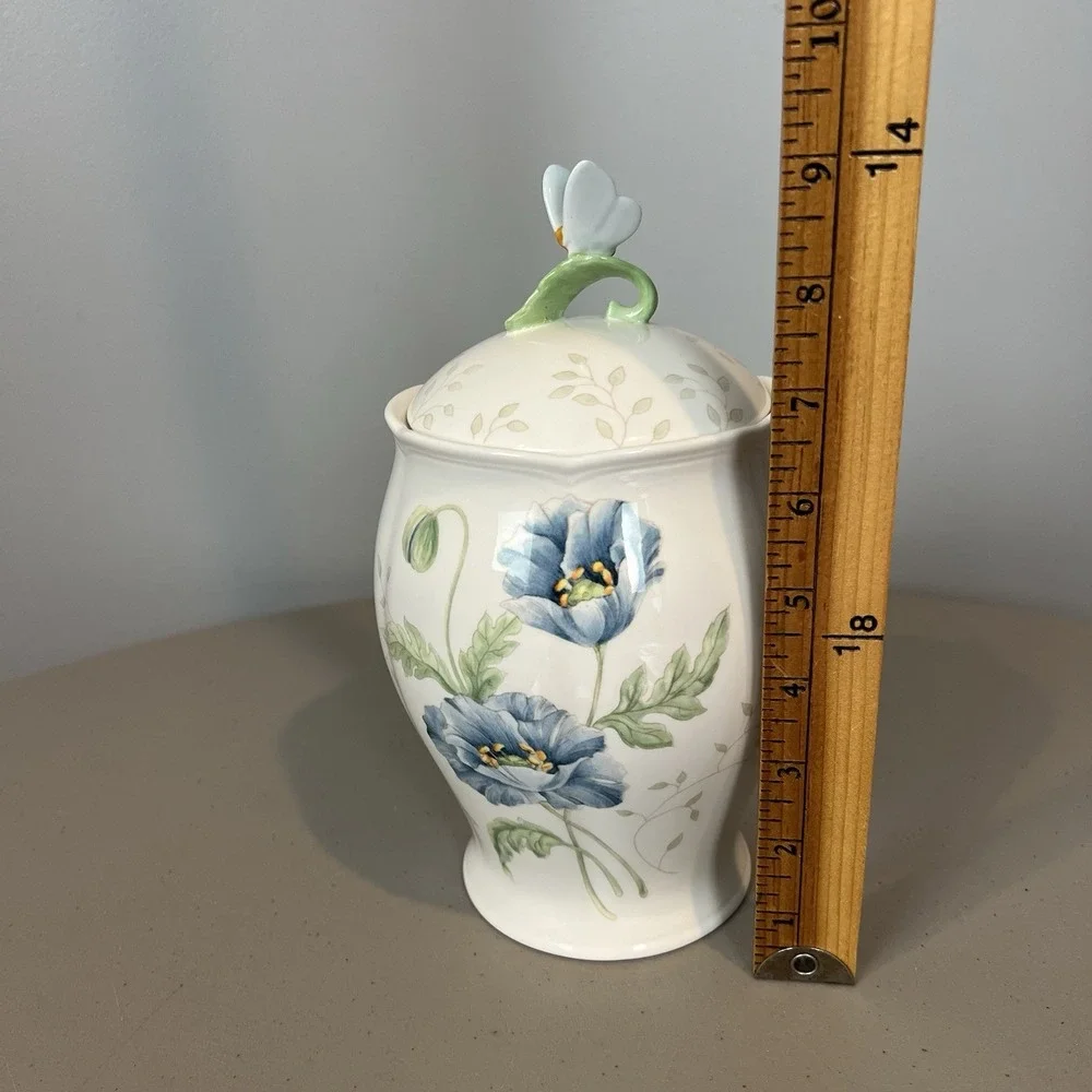 Lenox Butterfly Meadow Small Canister with Blue Butterfly Lid Cookie Jar 8 3/4